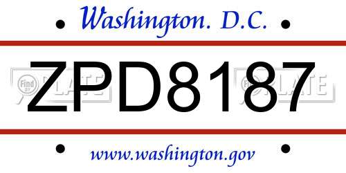 ZPD8187 District Of Columbia License Plate