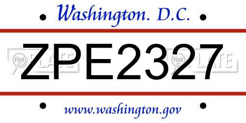 ZPE2327 District Of Columbia License Plate