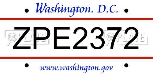 ZPE2372 District Of Columbia License Plate