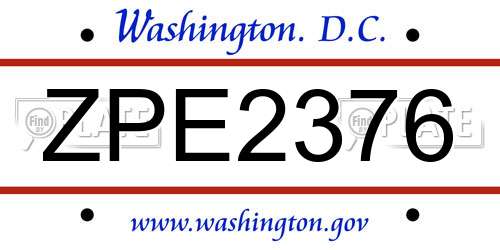 ZPE2376 District Of Columbia License Plate