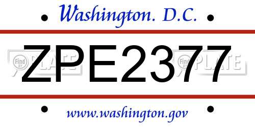 ZPE2377 District Of Columbia License Plate