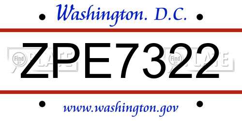 ZPE7322 District Of Columbia License Plate
