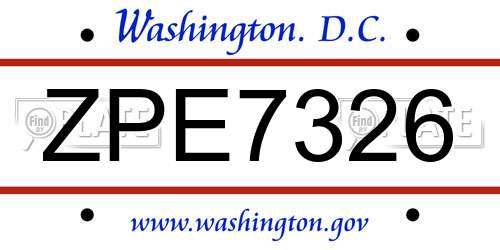 ZPE7326 District Of Columbia License Plate