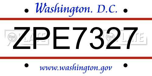 ZPE7327 District Of Columbia License Plate