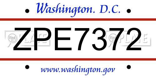 ZPE7372 District Of Columbia License Plate