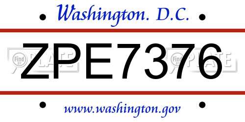 ZPE7376 District Of Columbia License Plate
