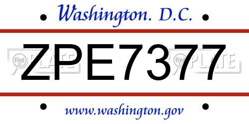 ZPE7377 District Of Columbia License Plate