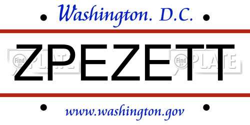 ZPEZETT District Of Columbia License Plate