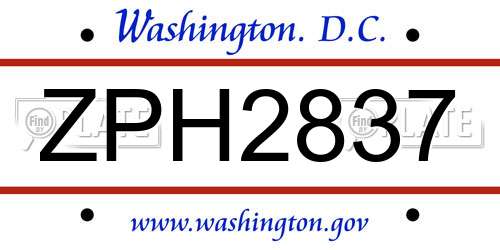 ZPH2837 District Of Columbia License Plate