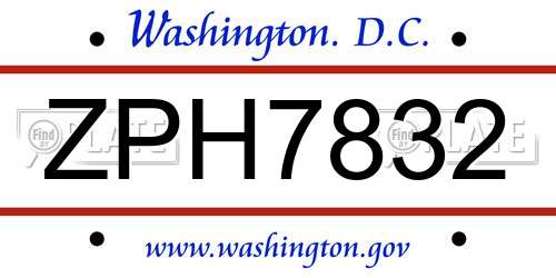 ZPH7832 District Of Columbia License Plate