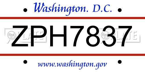 ZPH7837 District Of Columbia License Plate