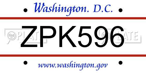 ZPK596 District Of Columbia License Plate