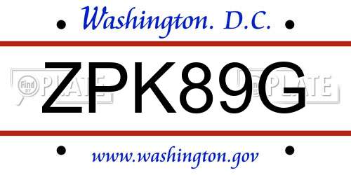 ZPK89G District Of Columbia License Plate