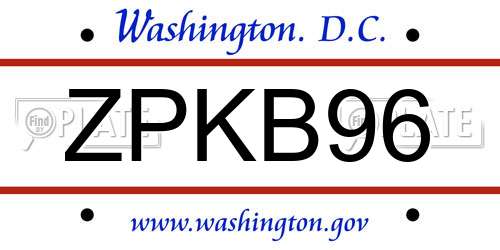 ZPKB96 District Of Columbia License Plate