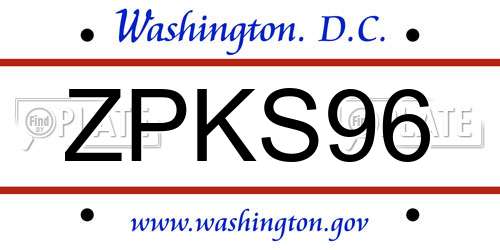 ZPKS96 District Of Columbia License Plate