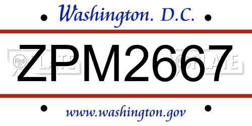ZPM2667 District Of Columbia License Plate