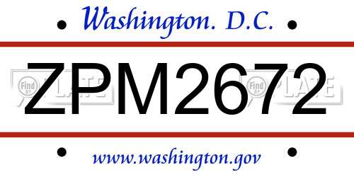ZPM2672 District Of Columbia License Plate