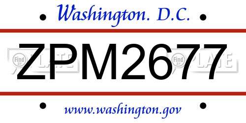 ZPM2677 District Of Columbia License Plate