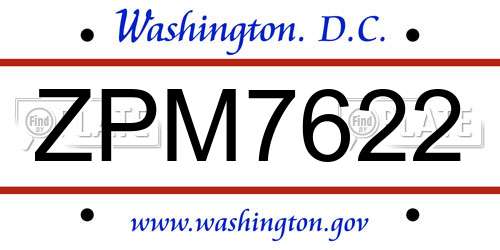ZPM7622 District Of Columbia License Plate