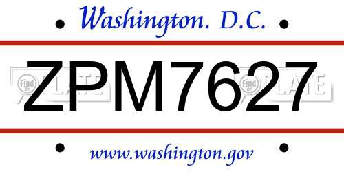 ZPM7627 District Of Columbia License Plate