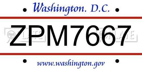 ZPM7667 District Of Columbia License Plate