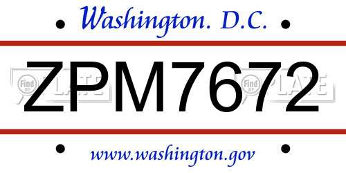 ZPM7672 District Of Columbia License Plate
