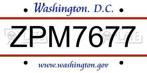 ZPM7677 District Of Columbia License Plate