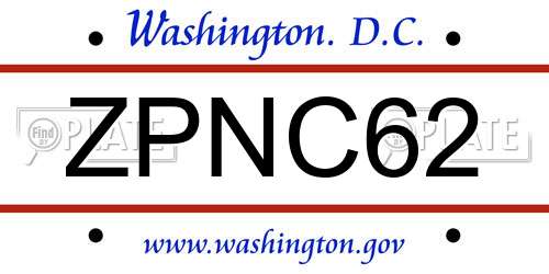 ZPNC62 District Of Columbia License Plate