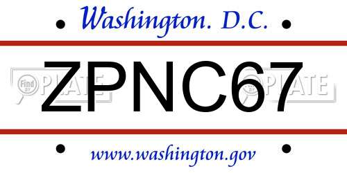 ZPNC67 District Of Columbia License Plate
