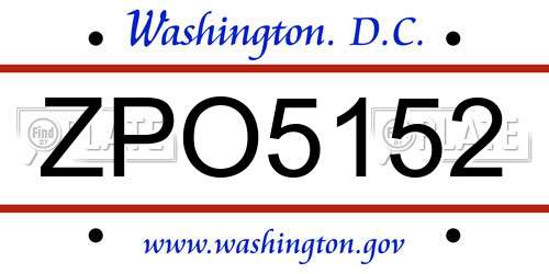 ZPO5152 District Of Columbia License Plate