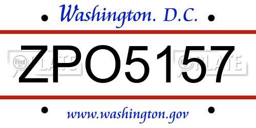 ZPO5157 District Of Columbia License Plate