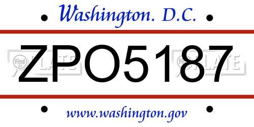 ZPO5187 District Of Columbia License Plate