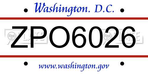 ZPO6026 District Of Columbia License Plate
