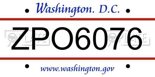 ZPO6076 District Of Columbia License Plate