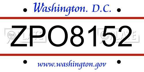 ZPO8152 District Of Columbia License Plate