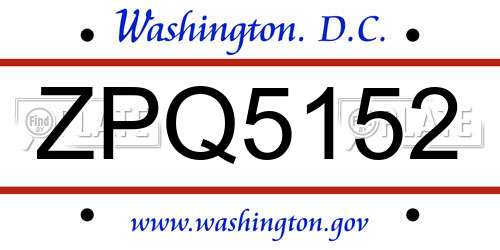 ZPQ5152 District Of Columbia License Plate