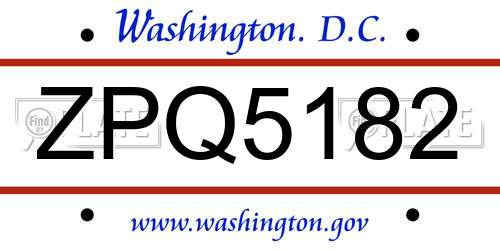 ZPQ5182 District Of Columbia License Plate