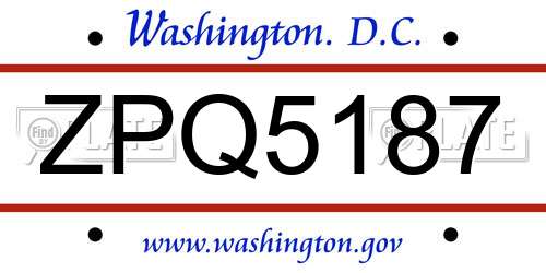 ZPQ5187 District Of Columbia License Plate