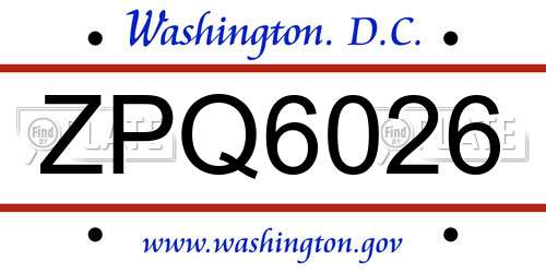 ZPQ6026 District Of Columbia License Plate