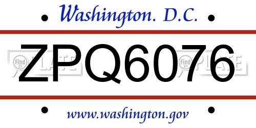 ZPQ6076 District Of Columbia License Plate