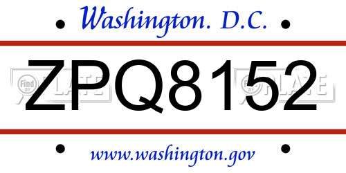 ZPQ8152 District Of Columbia License Plate
