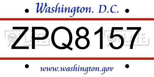 ZPQ8157 District Of Columbia License Plate