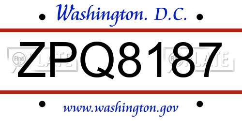 ZPQ8187 District Of Columbia License Plate