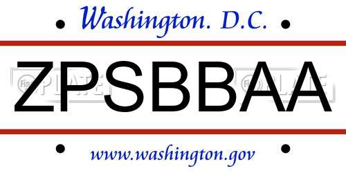 ZPSBBAA District Of Columbia License Plate