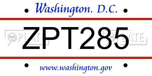 ZPT285 District Of Columbia License Plate