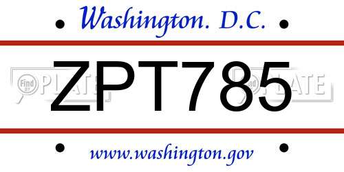 ZPT785 District Of Columbia License Plate
