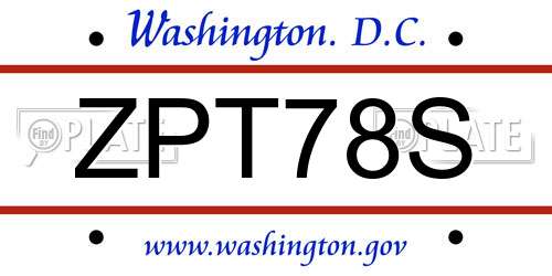 ZPT78S District Of Columbia License Plate