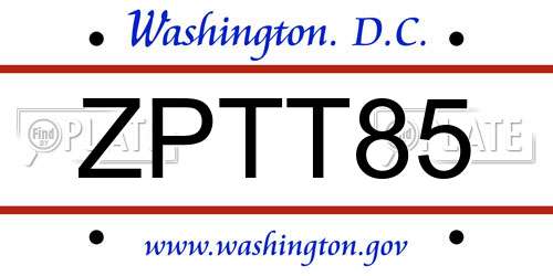 ZPTT85 District Of Columbia License Plate
