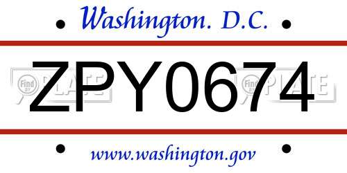 ZPY0674 District Of Columbia License Plate