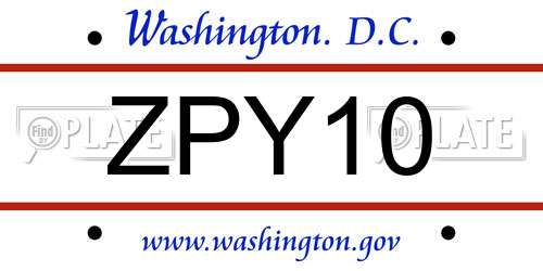 ZPY10 District Of Columbia License Plate